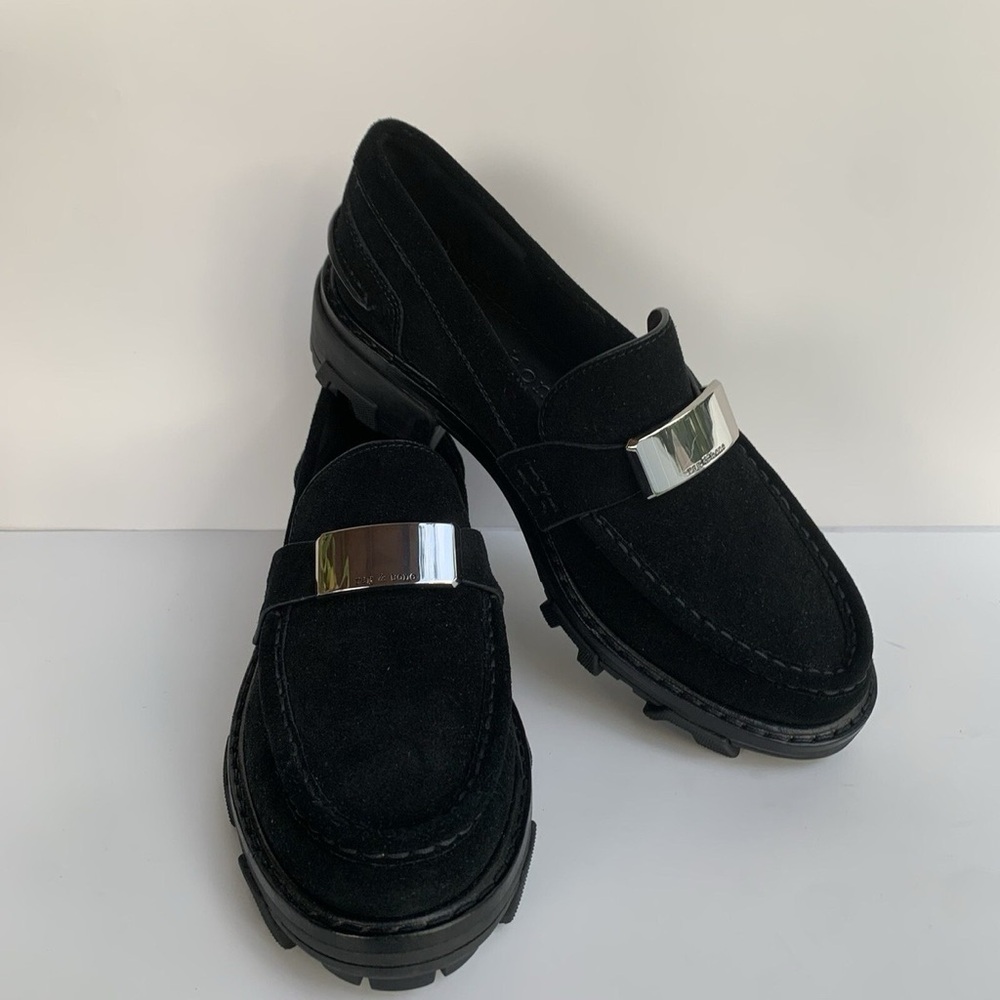 Rag & Bone Shiloh 2.0 Loafers Lug  Black Suede Womens Retail $395+